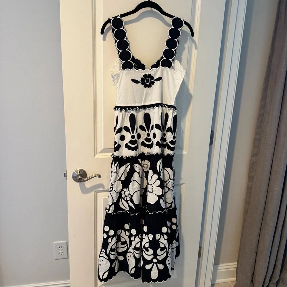 NWT Farm Rio Black & White Tiered Floral Midi Dress | XS - Picture 6 of 7